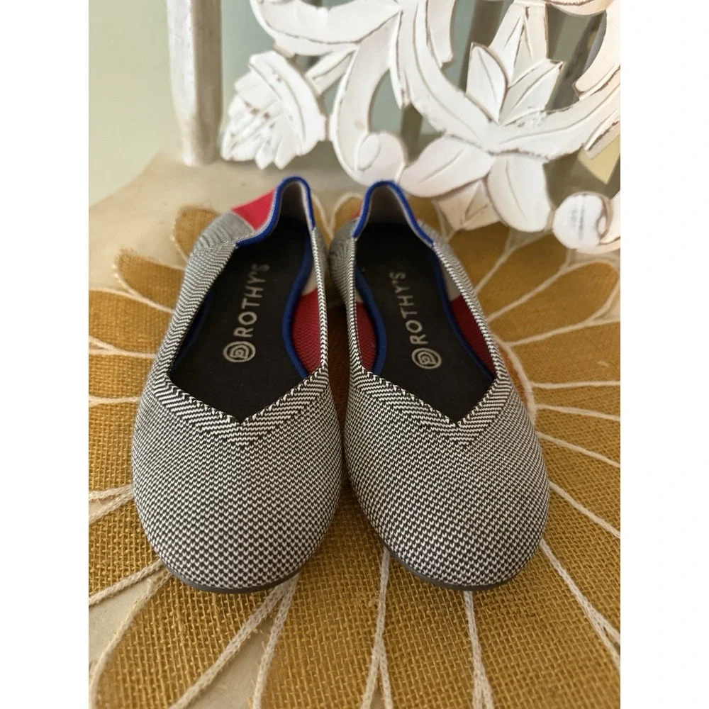 Rothy's The Point Women Size 8 Black White Excellent Knit‎ Sustainable Flats